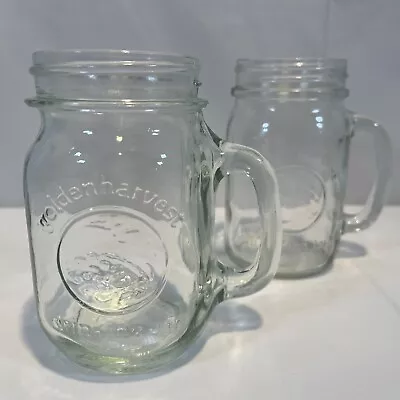 Set Of 2 Golden Harvest 16 Ounce Mason Drinking Jars With Handle - EUC • $14.95