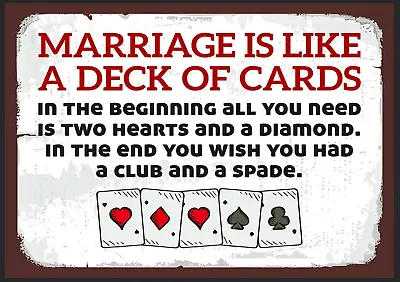 Vintage Retro Marriage Deck Cards Funny Quote Man Cave Beer Pub Shed Metal Tin • £19.49