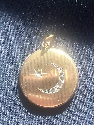 Vintage Crescent Moon And Star Pinstripe Locket--old Photos Inside. Engraved A W • $75