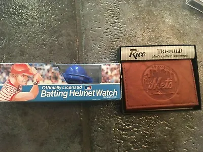 New York Mets Baseball Batting Helmet Watch Leather Wallet Lot Wristwatch MLB • $34.99