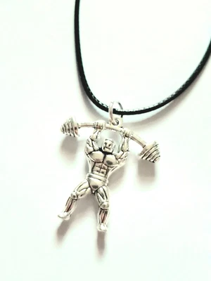 £3.25 • Buy Gym Muscle Man Body Builder Weights Workout Squats Strong Pendant Cord Necklace