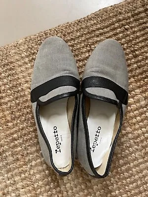 £87.41 • Buy Repetto Grey Gray Black Ballerina Loafer Leather Canvas Shoes Flats 39 EUR