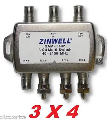3x4 Multi-switch Quad Output Lnb Zinwell Sw34 2x4 Satellite Directv Dish Network • $14.99