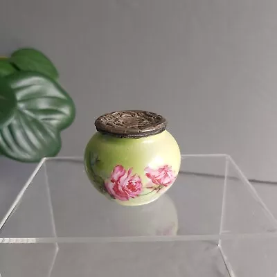 Vintage Small Porcelain Trinket/Pill Or Perfume Box With Hammered Metalised Lid • $12.33