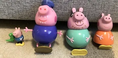 Peppa Pig Figures On Stand - Mommy Daddy Grandpa & George Pig On Stand VGC • £5.99