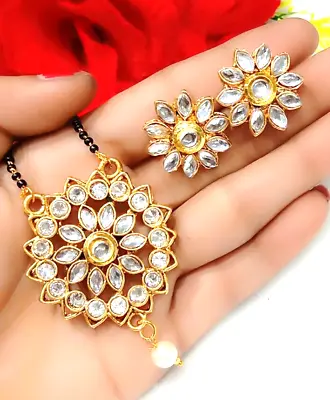 $32.70 • Buy Indian Mangalsutra Mala Earrings Set Gold Plated Bridal Ethnic Wedding Necklace