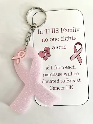 Keychain Ring Charm Bag Handmade Resin Breast Cancer Awareness Ribbon • £3.50