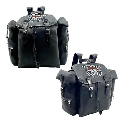 Vintage MULHOLLAND XL Leather Backpack Daypack Bag Travel Biker Motorcycle BLACK • $404.99