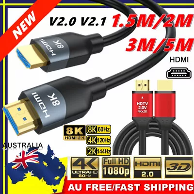 1.5M-5M HDMI Cable V2.1 V2.0 8K 4K Ultra HD 3D High Speed Cord Ethernet ARC HEC • $2.64