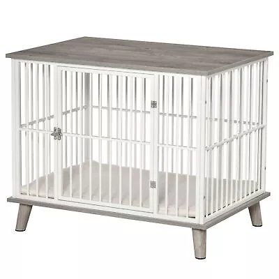Wooden Dog Crate Furniture Pet Kennel  End Table With Cushion Indoor Kennel Cage • $169.51