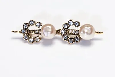 $650 • Buy Vintage Chanel Paris 1984 Pearl Crystal Coco Letter Bar Pin Brooch