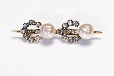 Vintage Chanel Paris 1984 Pearl Crystal Coco Letter Bar Pin Brooch • $650