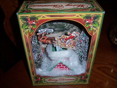 NICE!! RETRO Vtg SANTA BOTTLE BRUSH LIGHT MUSICAL MECA Diorama BOX Xmas Display • $64.99