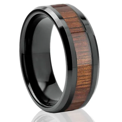 Black Tungsten Hawaiian Koa Wood Inlay Engagement Wedding Band Mens Jewelry Ring • $13.56