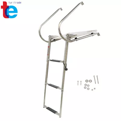 3 Step Telescoping Boat Ladder Stainless Steel With Platform 2 Handrails • $89.99