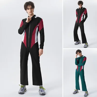 Fashion Mens Zip Up Patchwork Long Jumpsuits Playsuits Long Bib Pants Trousers • $41.79