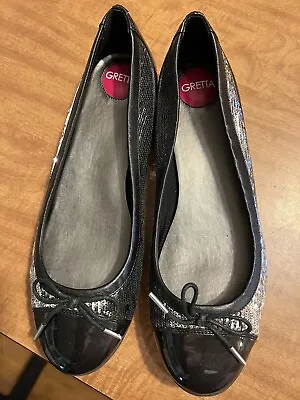Gretta Vintage Womens Sequin & Patent Leather Slip-on Flats. Black Size 9m • $39.80