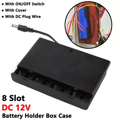 8 Slot DC 12V Battery Holder Box Case With ON/OFF Switch Cover DC Plug Wire • £2.70