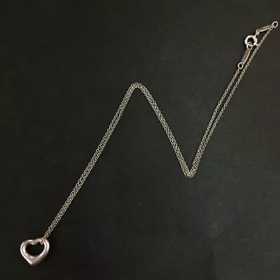 TIFFANY&CO. Silver 925 Elsa Peretti Open Heart Pendant Necklace/5Y0254 • $1