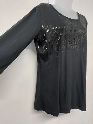 Ladies Tunic Tshirt Top Size 16 Black 3/4 Sleeve Sequin Front Damart NEW • $3.79