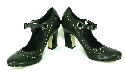 B. Makowsky Shoes Sz 7 Mary Jane Ankle Strap Pumps Chunk Heels Studded  • $35.95