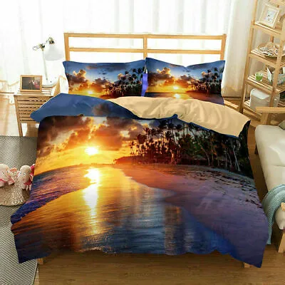 3D Ocean Beach Sunset Print Duvet Doona Quilt Cover Set Bedding Queen King Size • £15.67