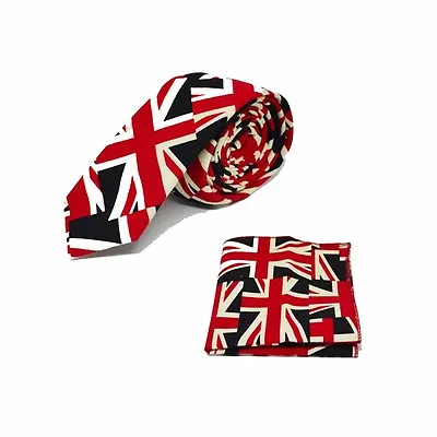 Union Jack Design Tie & Pocket Square Set Great Britain British • £19.99