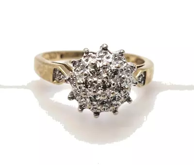 9ct Gold Ring With A Cluster Of Diamonds UK Ring Size L - 9ct Yellow Gold • $286.32