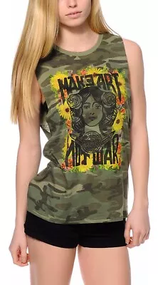 Obey Shirt Womens Medium Make Art Not War Tank Top Camo Floral Made In USA New • $27.24