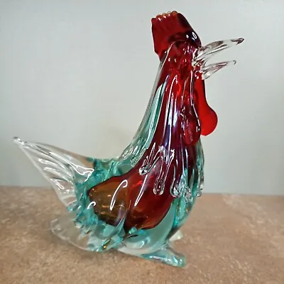 Vintage Murano Sommerso Glass  Figurine/Figure Of A Cockerel Red & Blue 19.5cm • £9.95