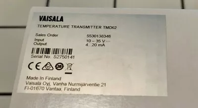$140 • Buy Vaisala  TMD62  Temperature Transmitter For Ducts In HVAC  - NEW !!!!!!!!!!!!!!!