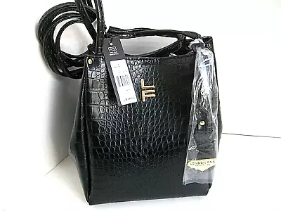 London Fog Collection Coco Croco Satchel Black Crossbody Purse Handbag LFS21135 • $61.44