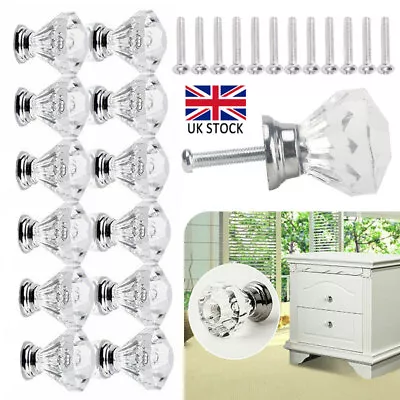 £6.73 • Buy 12 Crystal Glass Door Knobs Diamond Drawer Cabinet Furniture Handle Knob Kitchen