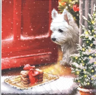 £1.29 • Buy 4 Single Paper Decoupage Napkins. Xmas, Christmas, Winter,puppy, Dog, Gift -X210