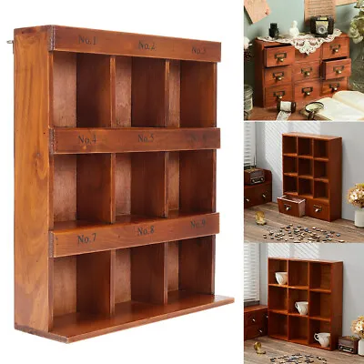 Retro Desktop Organizer Wall Storage Cabinet Cupboard Wooden Shelf Storage Box • £22.95