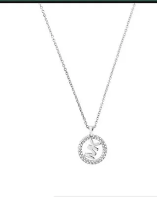 MICHAEL KORS MK Logo Silver Brass Necklace Crystals Pave MKJ7326040 $95 • $54.99
