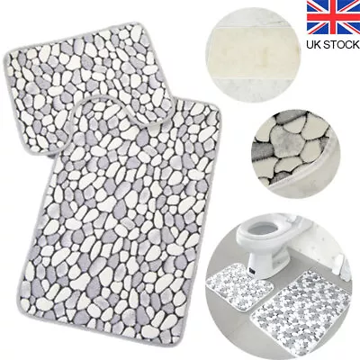 £7.88 • Buy Pebbles Bath Mat Pedestal Mat Memory Foam Non Slip Soft Toilet Bathroom Rug Set