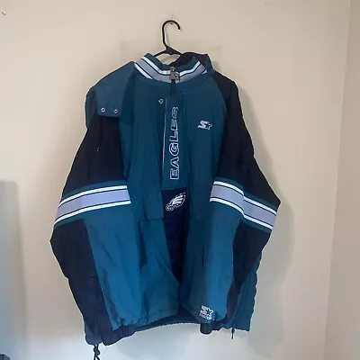 Vintage 90s Philadelphia Eagles NFL Starter Jacket Size XL Proline Half Zip Hood • $109.99