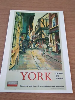 Vintage York Come By Train British Railway Poster Reproduction Postcard VGC • £2