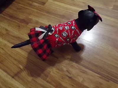 Dog Cheer Dress Georgia Bulldogs Plaid Trim&red Fringe XS*(read Size Details) • $17.50