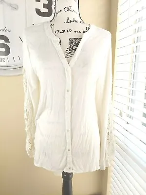 $9.60 • Buy Valerie Stevens Womens Ivory Tunic Top L Lace Sleeve Hi-low Hem