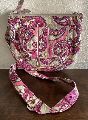 Vera Bradley Crossbody Purse In Paisley Meets Plaid - Shoulder Bag - Pink Gray • $12.99