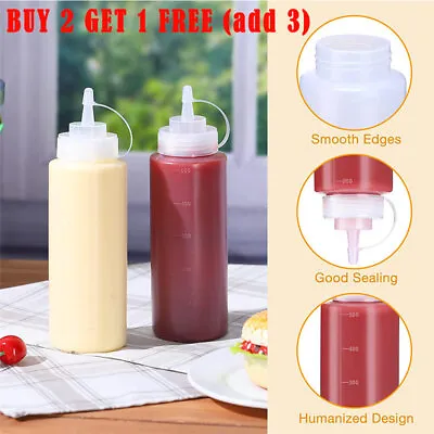 250-800ML Plastic Clear Squeeze Sauce Bottle Mayo Dispenser Bottles Oil Bottles • £3.68