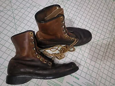 Vtg Wolverine Brown Leather Boots Plain Toe Lace 10 Patina Engineer 1000 Mile  • $105