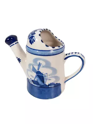 Vintage Delft Blue Hand Painted Windmill Ceramic Watering Can (4 1/4  Tall) • $10.79