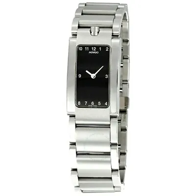 Movado $1695 Elliptica Womens Silver Stnlss Steel Black Dial Swiss Watch 0604706 • $395.12