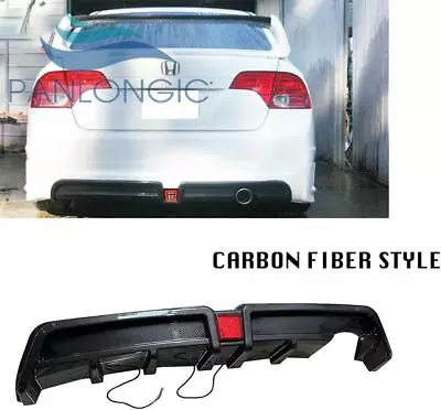 Rear Bumper Diffuser W/LED For 2006-2011 Honda Civic Mugen RR Carbon Fiber Style • $145