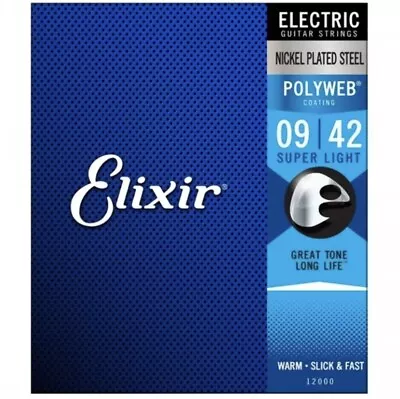 Elixir 12000 Electric Guitar Strings Polyweb Super Light 9-42 • $17.95