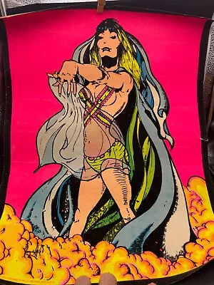 1975 Woman Amazon Sorceress Wizard Witch Flocked Velvet Blacklight Poster • $74.99