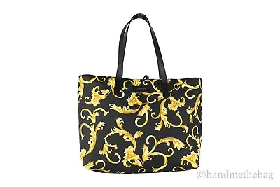 Versace Large Black And Gold Print Nylon Stampato Tote Bag Shoulder Purse • $832.24